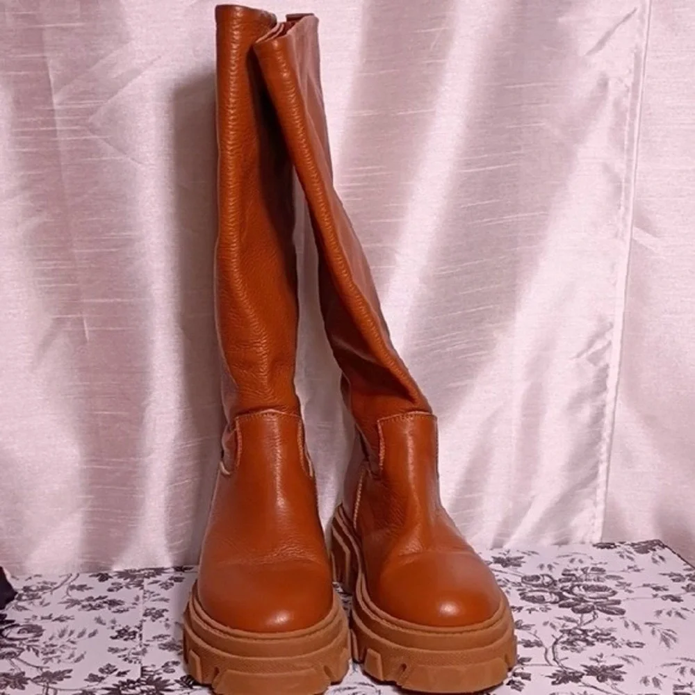 Italian Stylish Women's Brown Over the‎ Knee Leather Boots Size 41 EUR- 10 US